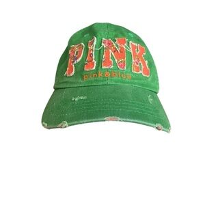 PINK & BLUE Women's adjustable OS Vibrant Green Orange Distressed Baseball Cap